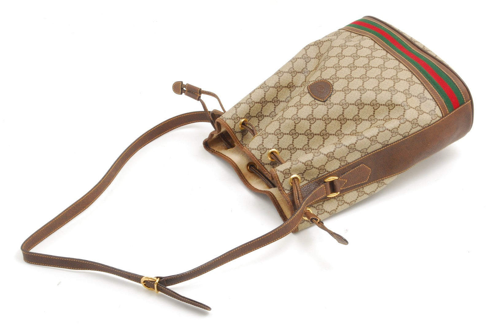 Gucci Vintage GG Sherry Line Drawstring Shoulder Bag - Brown, PVC Leather 