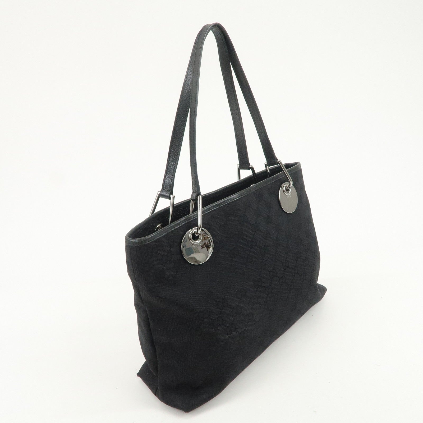 Gucci GG Canvas Leather Tote Bag - Black, Canvas 