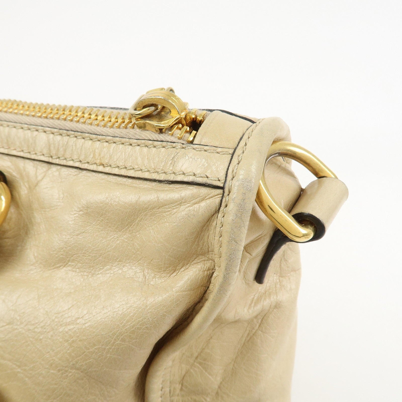 Miu Miu Logo Leather 2Way Bag - Beige, Leather 