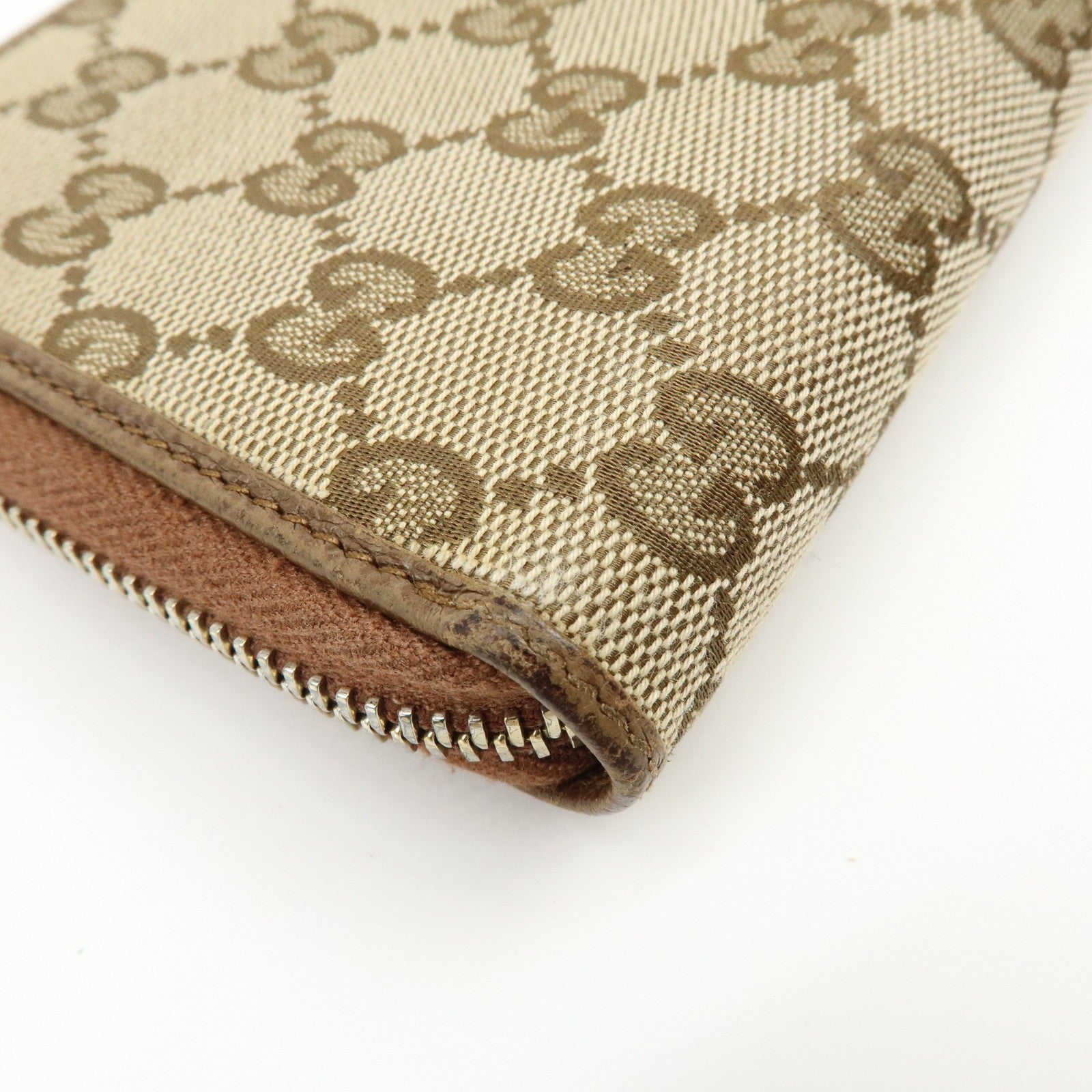 Gucci GG Canvas Leather Round Zippy Long Wallet - Beige, Brown, Canvas, Leather
