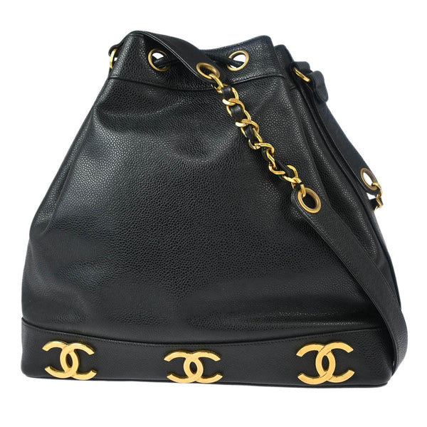 Chanel Triple CC Drawstring Shoulder Bag - Black, Calfskin