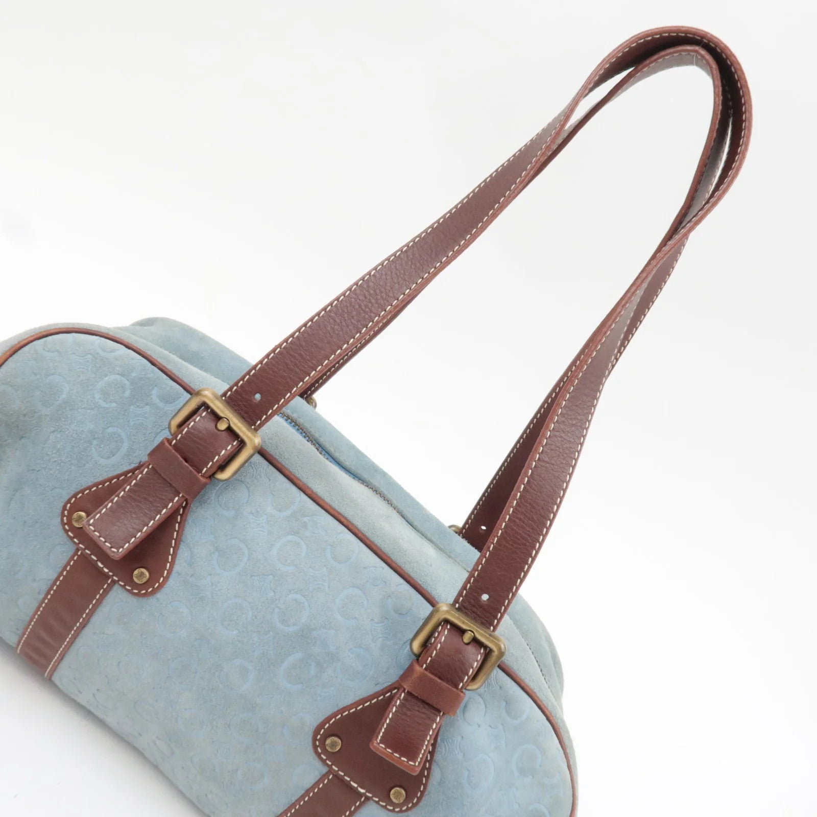 Celine C Macadam Shoulder Bag - Blue Brown, Suede Leather 