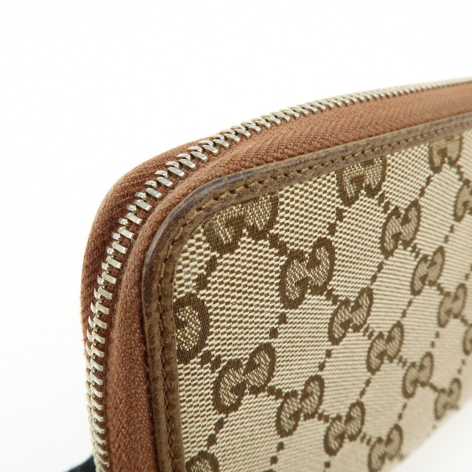 Gucci GG Canvas Leather Round Zippy Long Wallet - Beige, Brown, Canvas, Leather