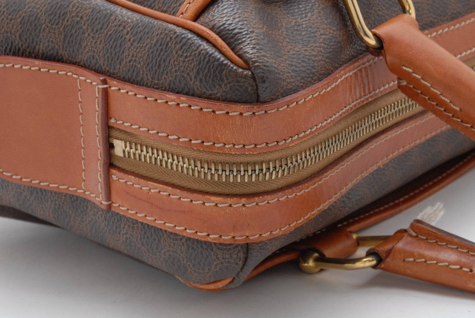 Celine Macadam Boston Hand Bag - Brown, PVC Leather