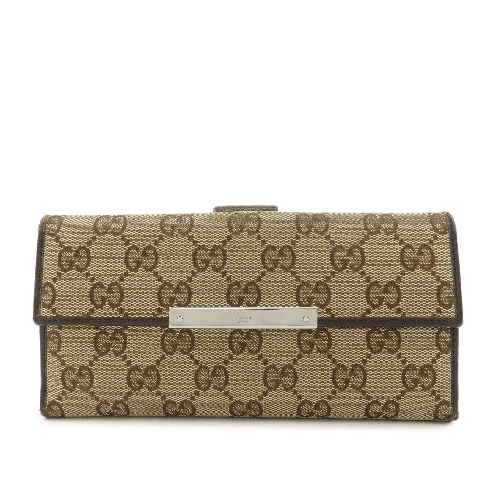 Gucci GG Canvas Leather Bi-fold Long Wallet - Dark Brown, Leather