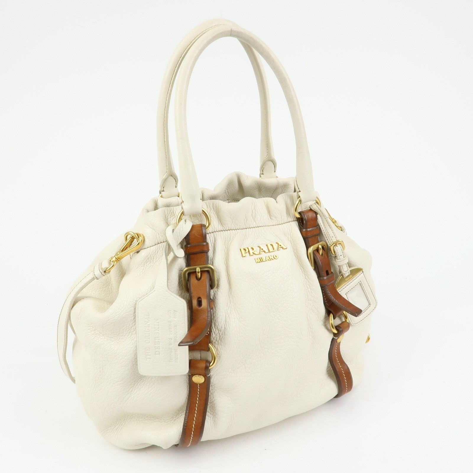 Prada BN1773 Hand Bag - Ivory Brown, Leather 