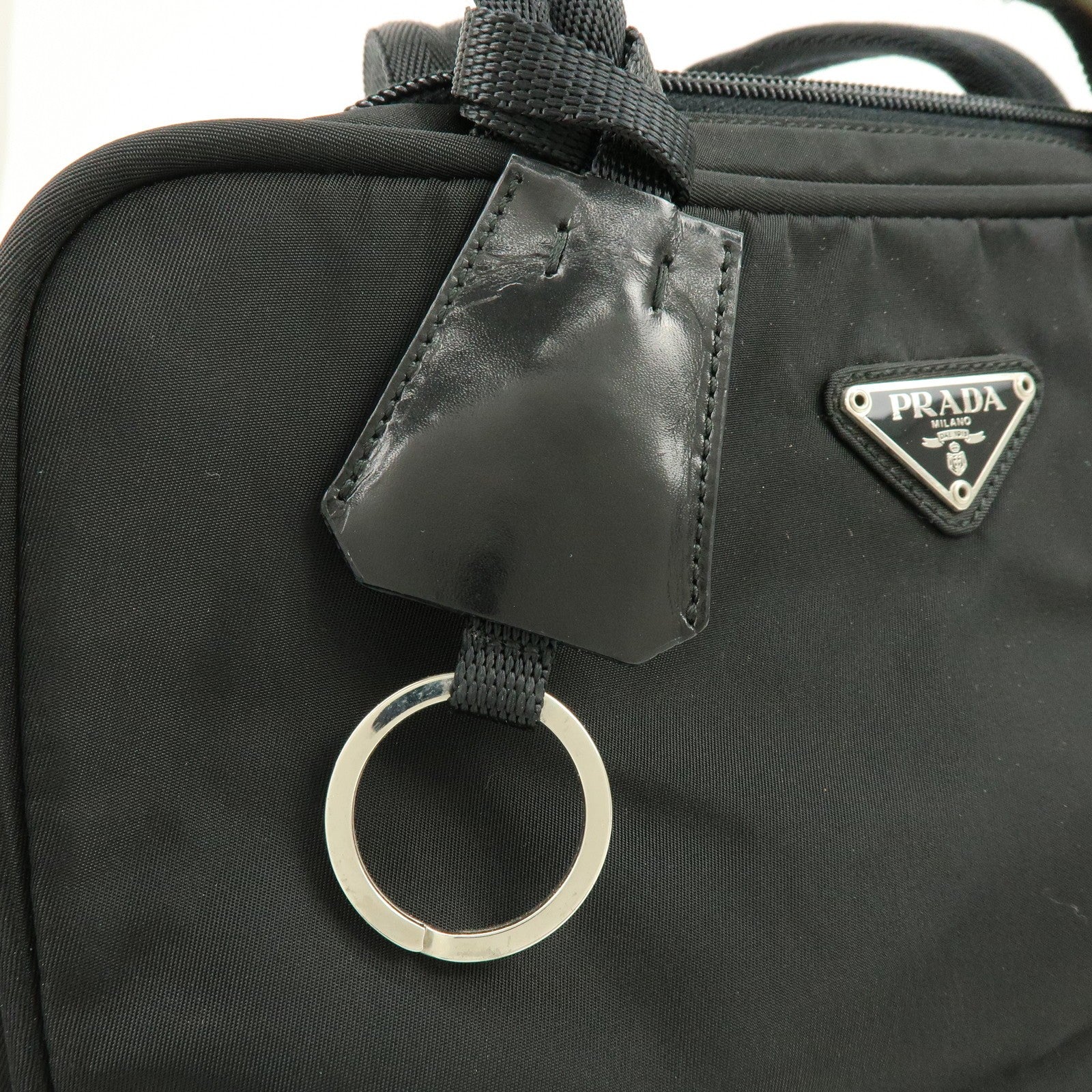Prada Triangle Logo Hand Bag - Black, Nylon and Leather
