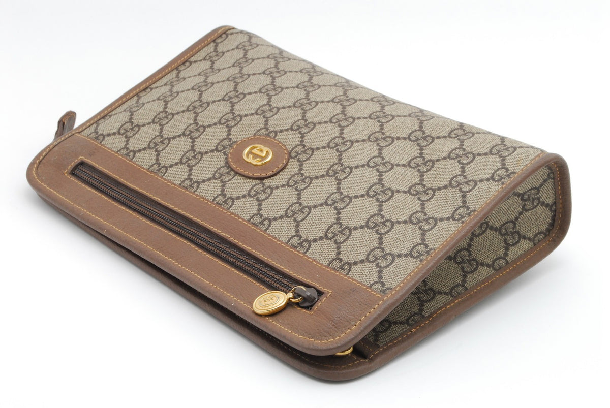 Gucci GG Supreme Monogram Clutch - Brown, PVC Leather