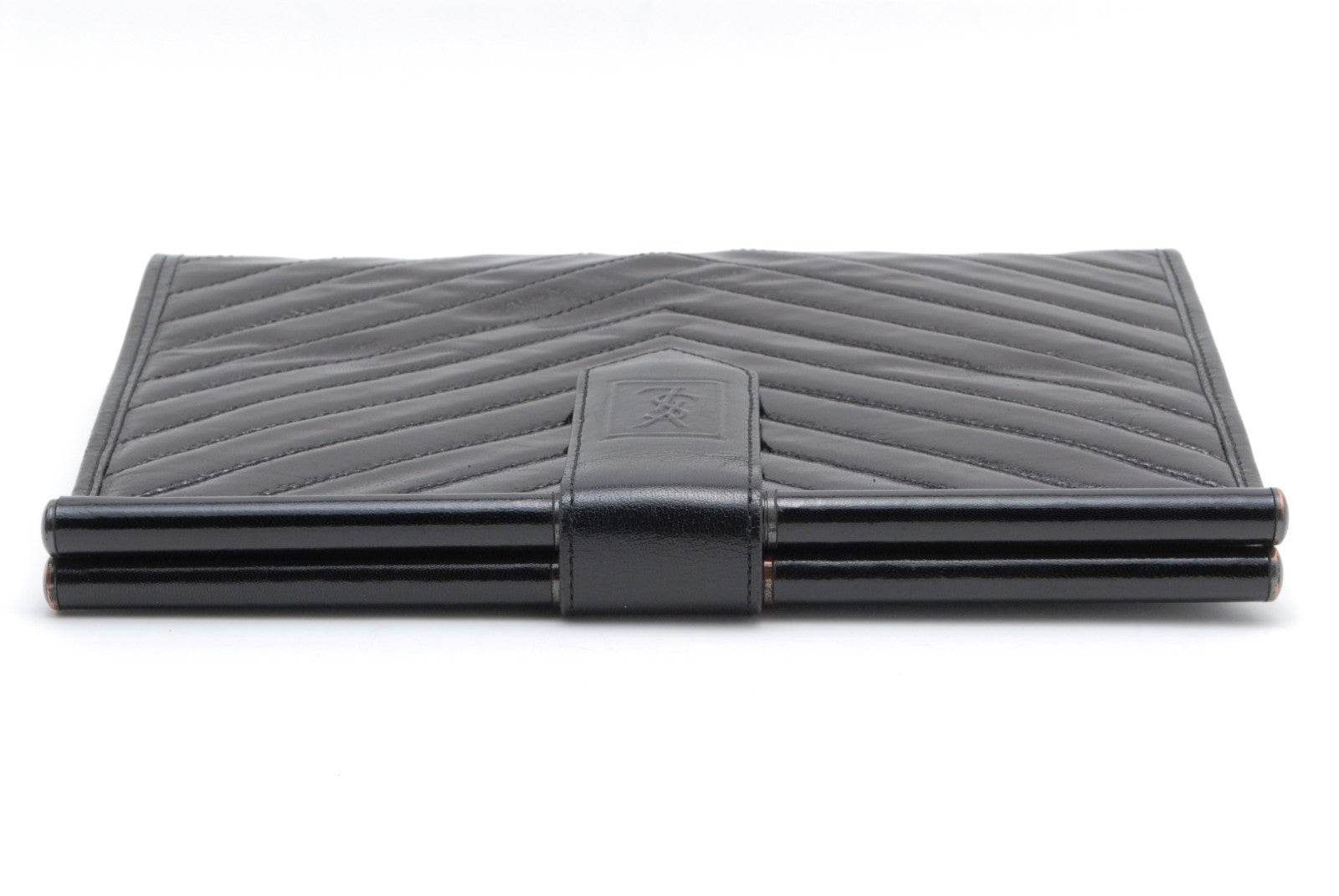 Yves Saint Laurent YSL Chevron Clutch - Black, Patent Leather