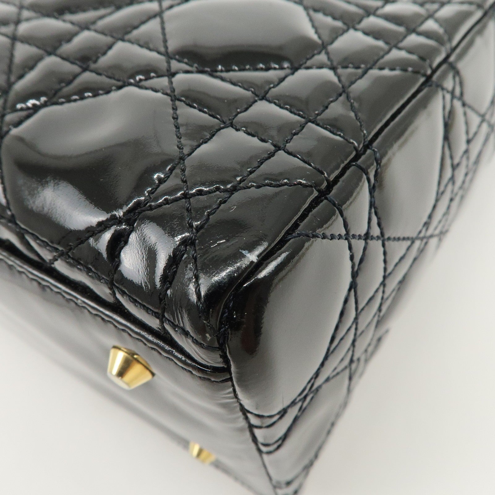 Christian Dior Lady Dior 2Way Hand Bag - Black, Patent Leather