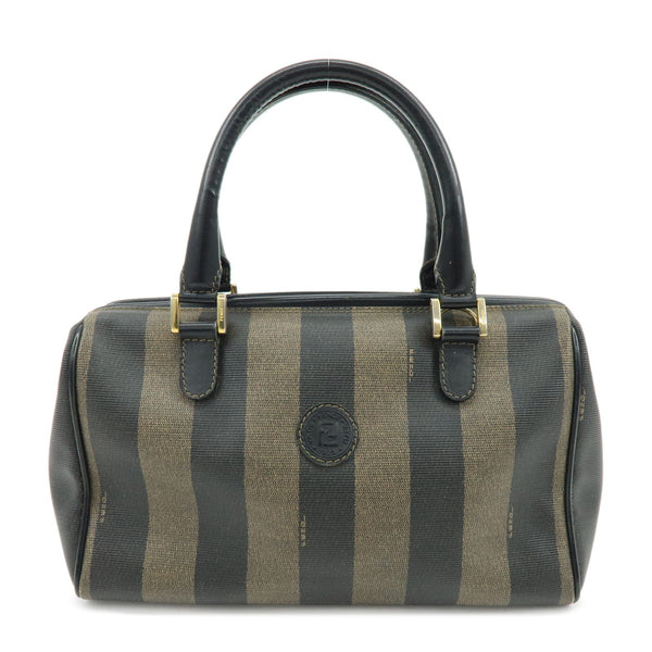 Fendi Pequin Boston Hand Bag - Black, Brown, PVC, Leather