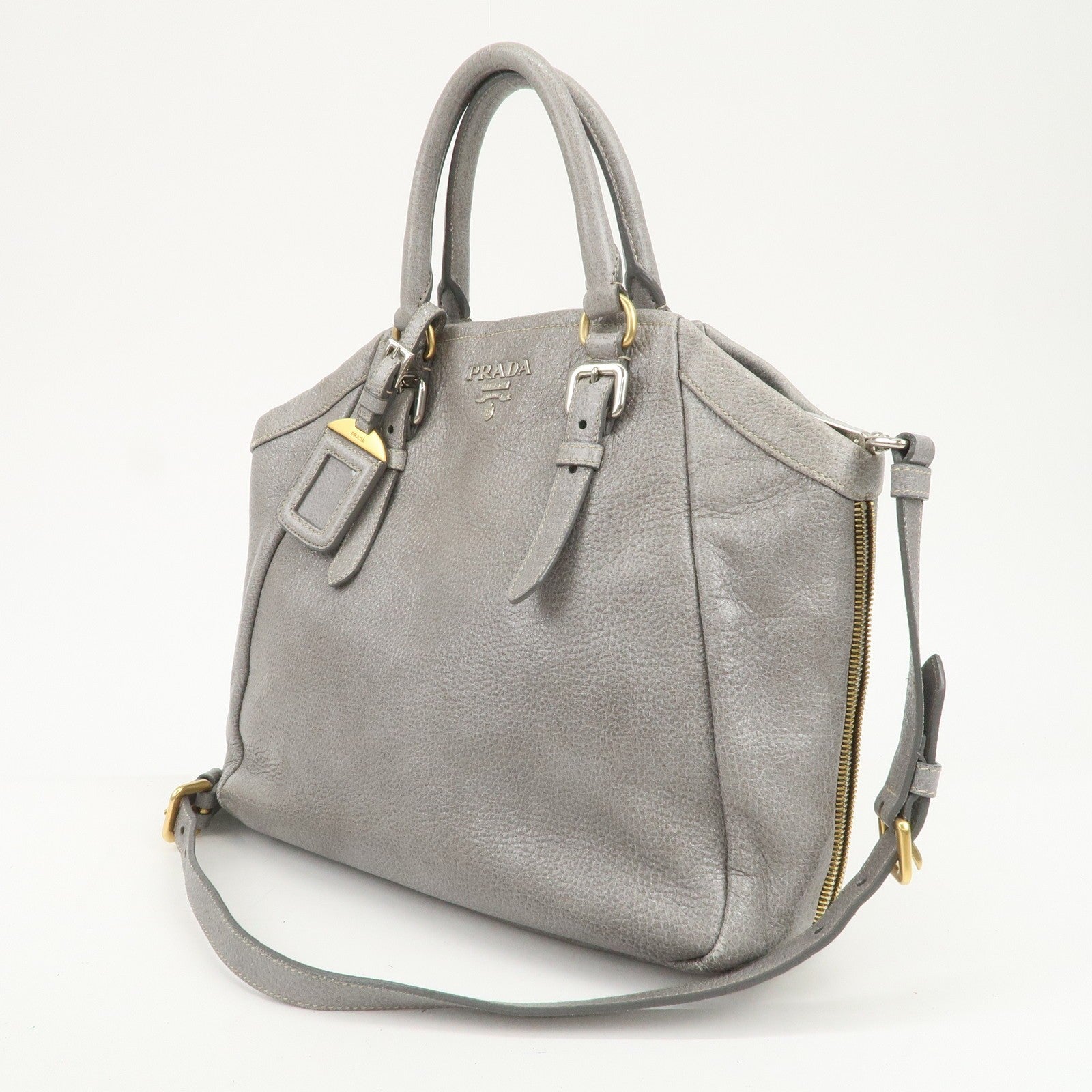 Prada Hand Bag - Gray, Leather
