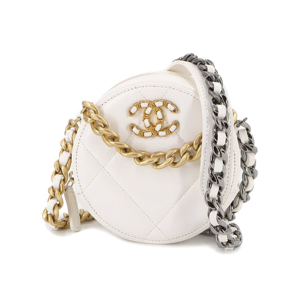 CHANEL 19 Round Clutch Chain Shoulder Bag - White, Leather 