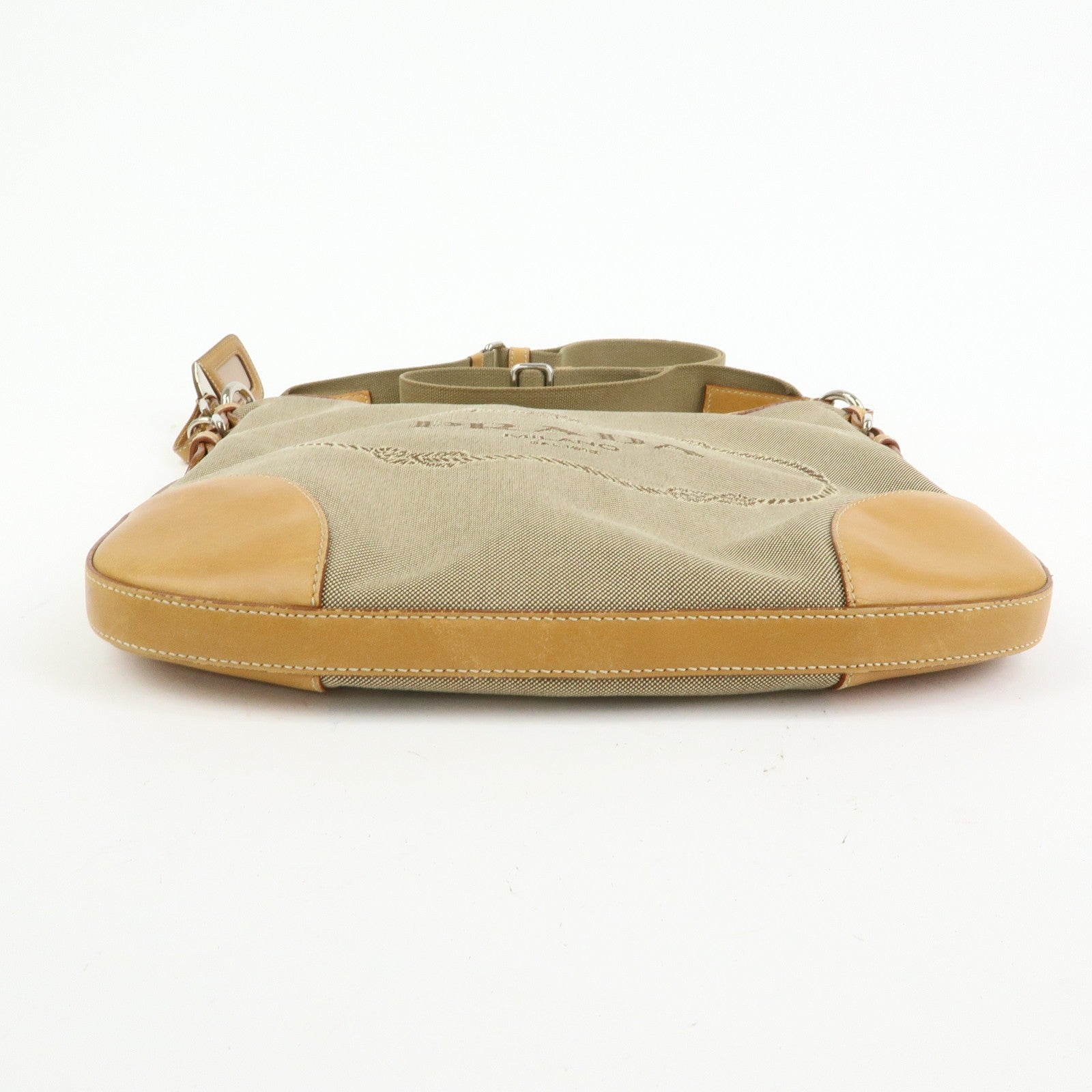 Prada Logo Jacquard Shoulder Bag - Camel, Leather