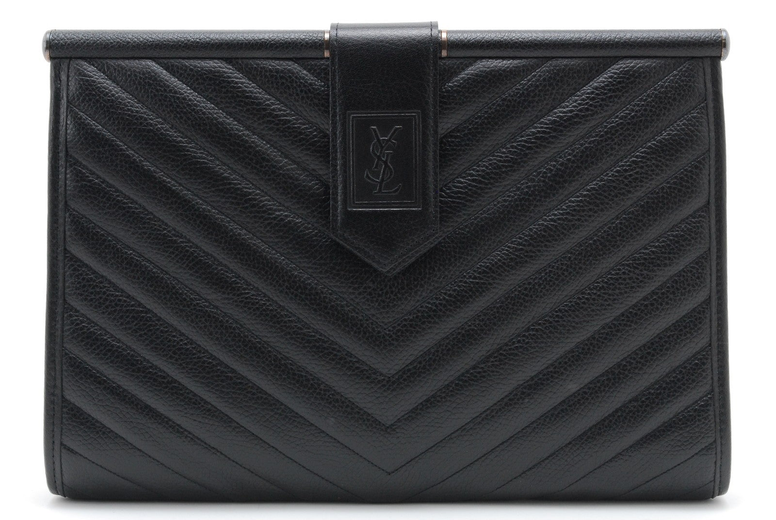 Saint Laurent Chevron Clutch Bag - Black, Leather