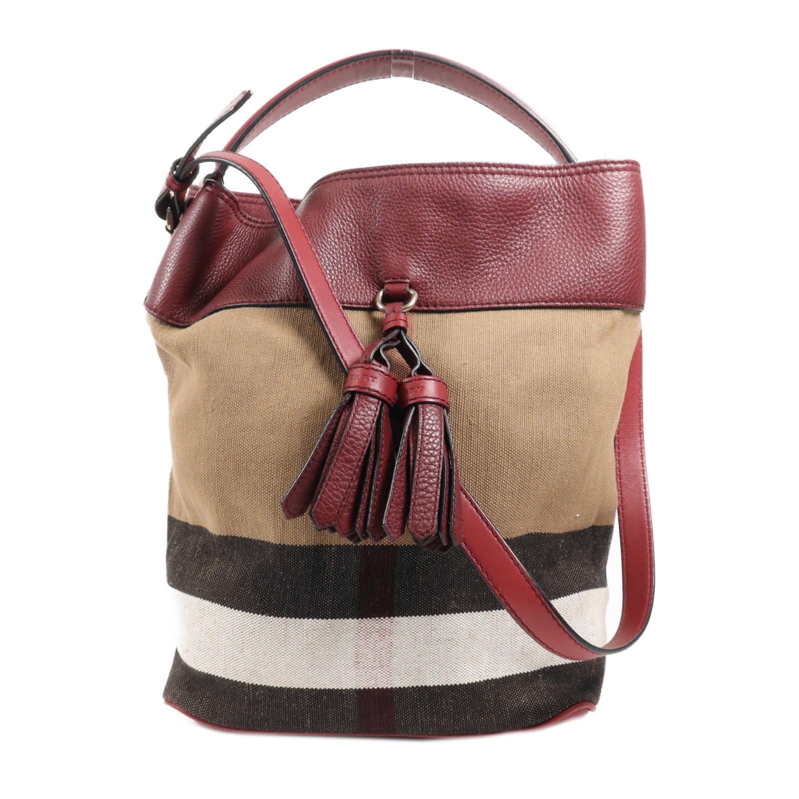 Burberry GHW Shoulder Bag - Red/Brown/Black, Canvas/Calfskin Leather