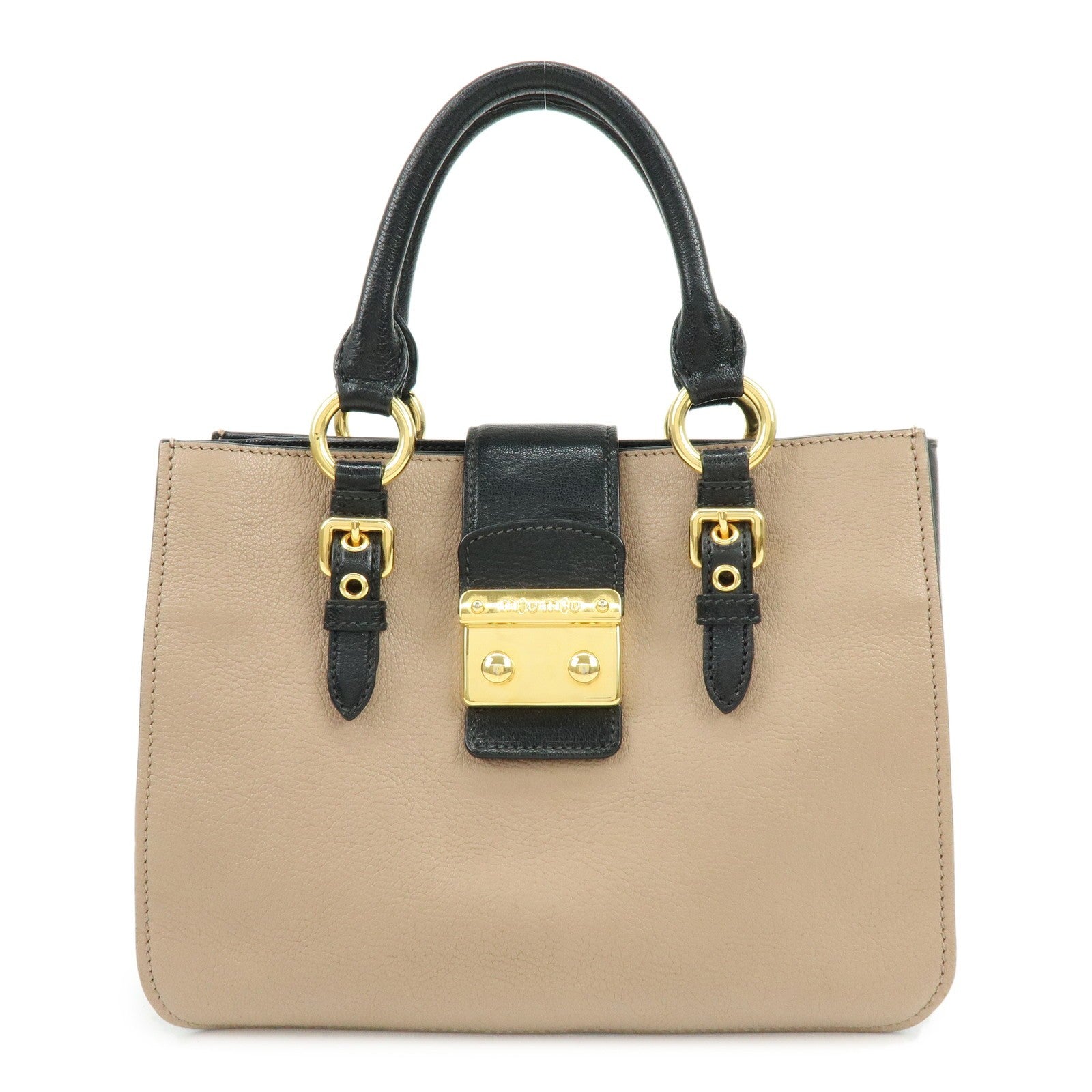 Miu Miu Hand Bag - Beige Black, Madras Leather