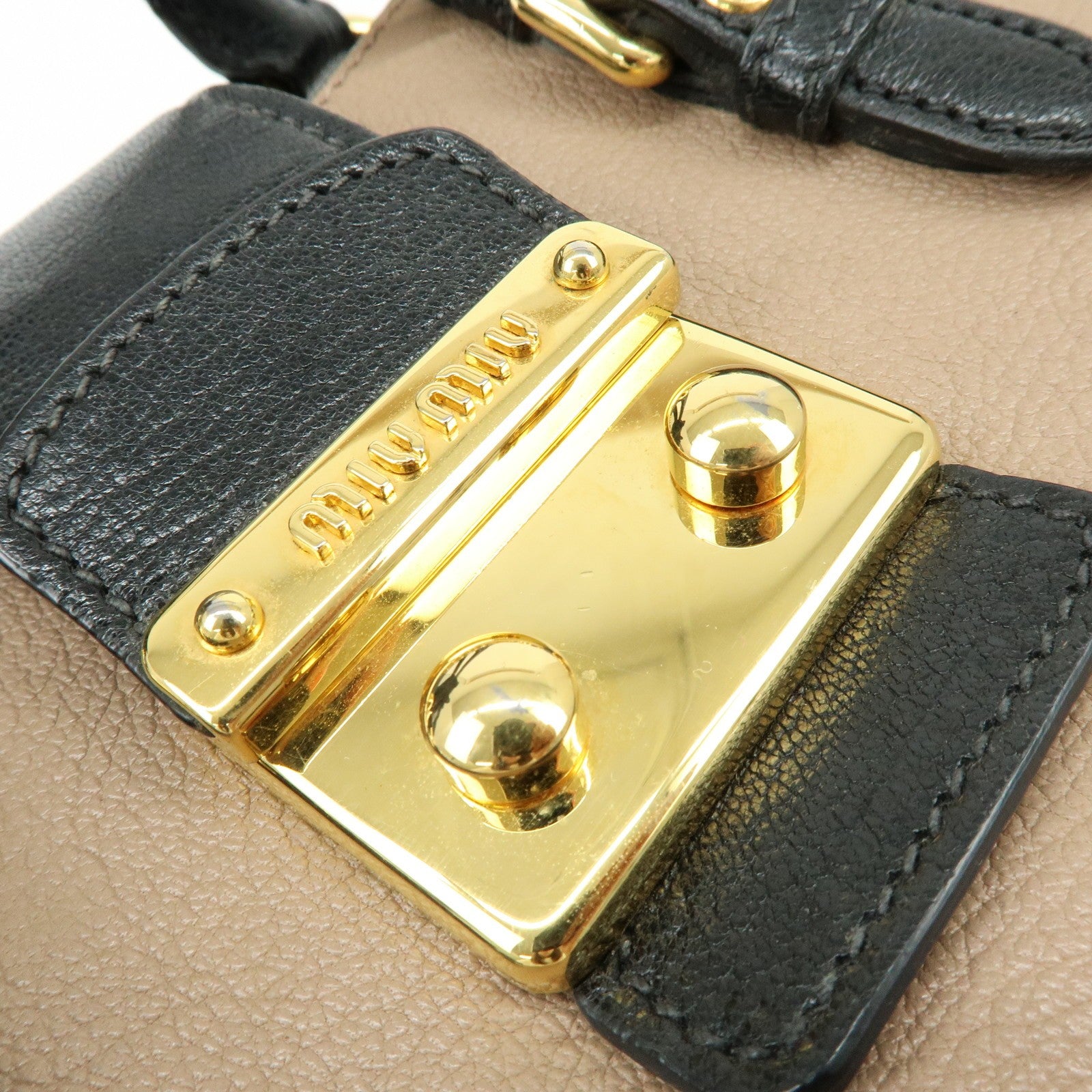 Miu Miu Hand Bag - Beige Black, Madras Leather