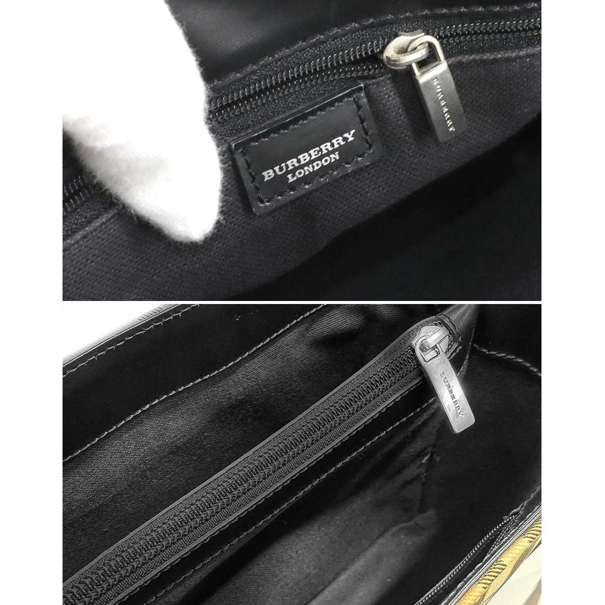 Burberry Plaid Hand Bag - Beige, Black, PVC, Leather