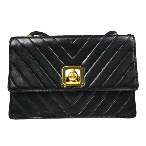 Chanel Single Chain Shoulder Bag - Black, Lambskin Leather