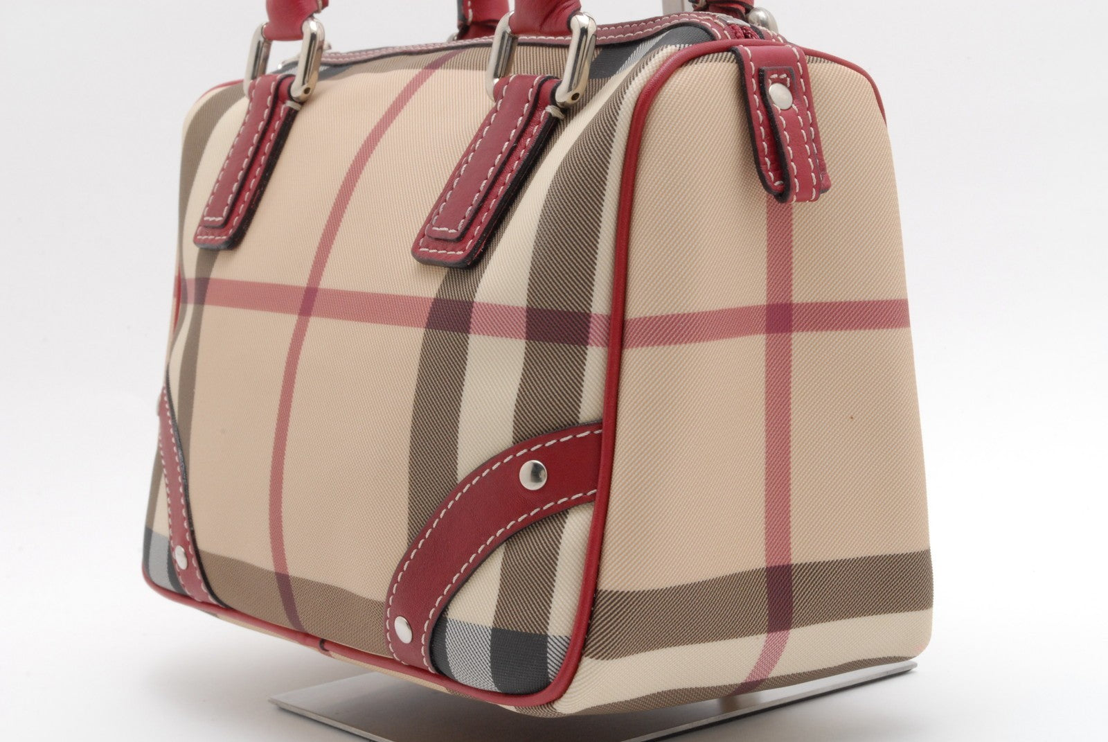 Burberry Nova Check Handbag - Red, Leather