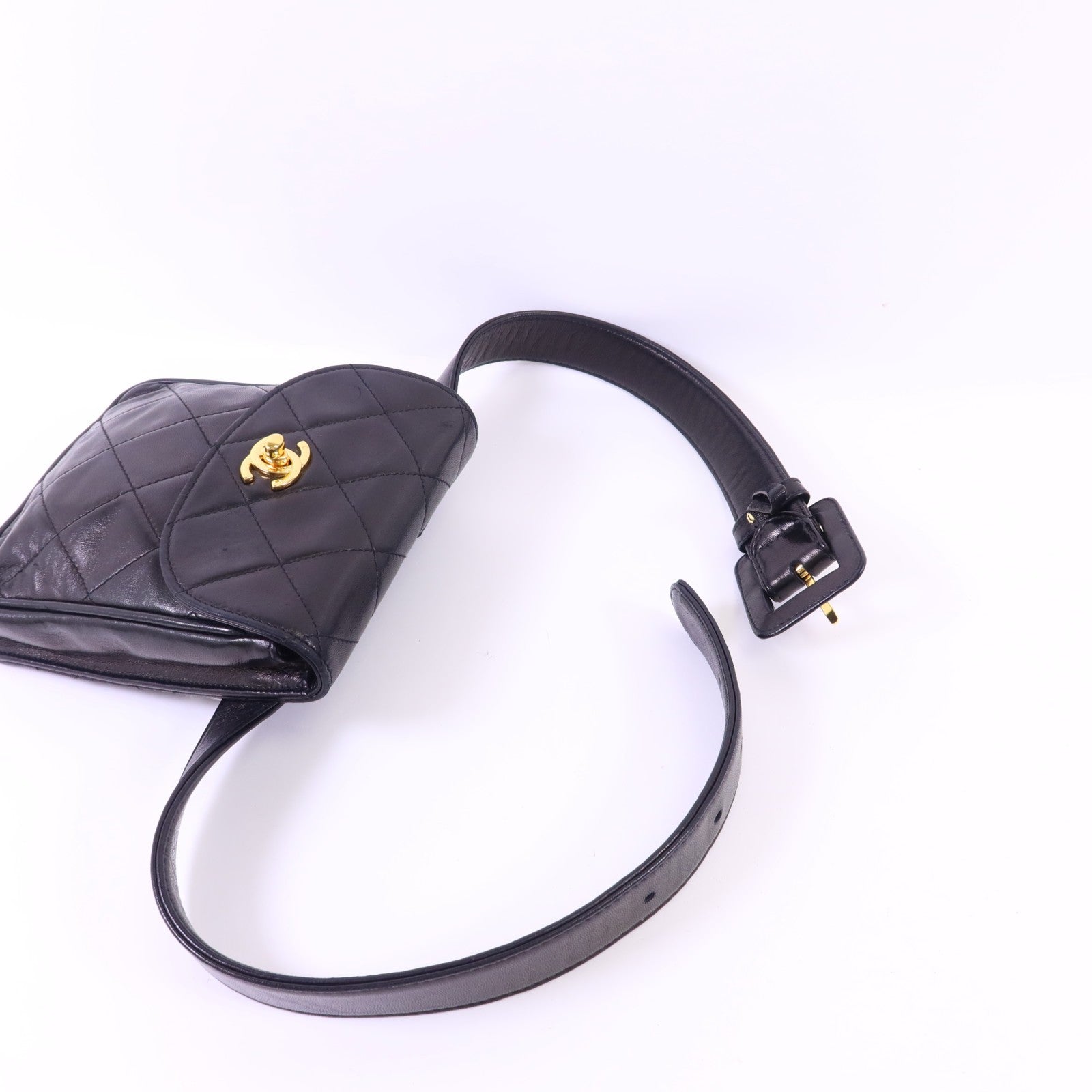 CHANEL CC GHW Waist Bag - Black, Lambskin Leather