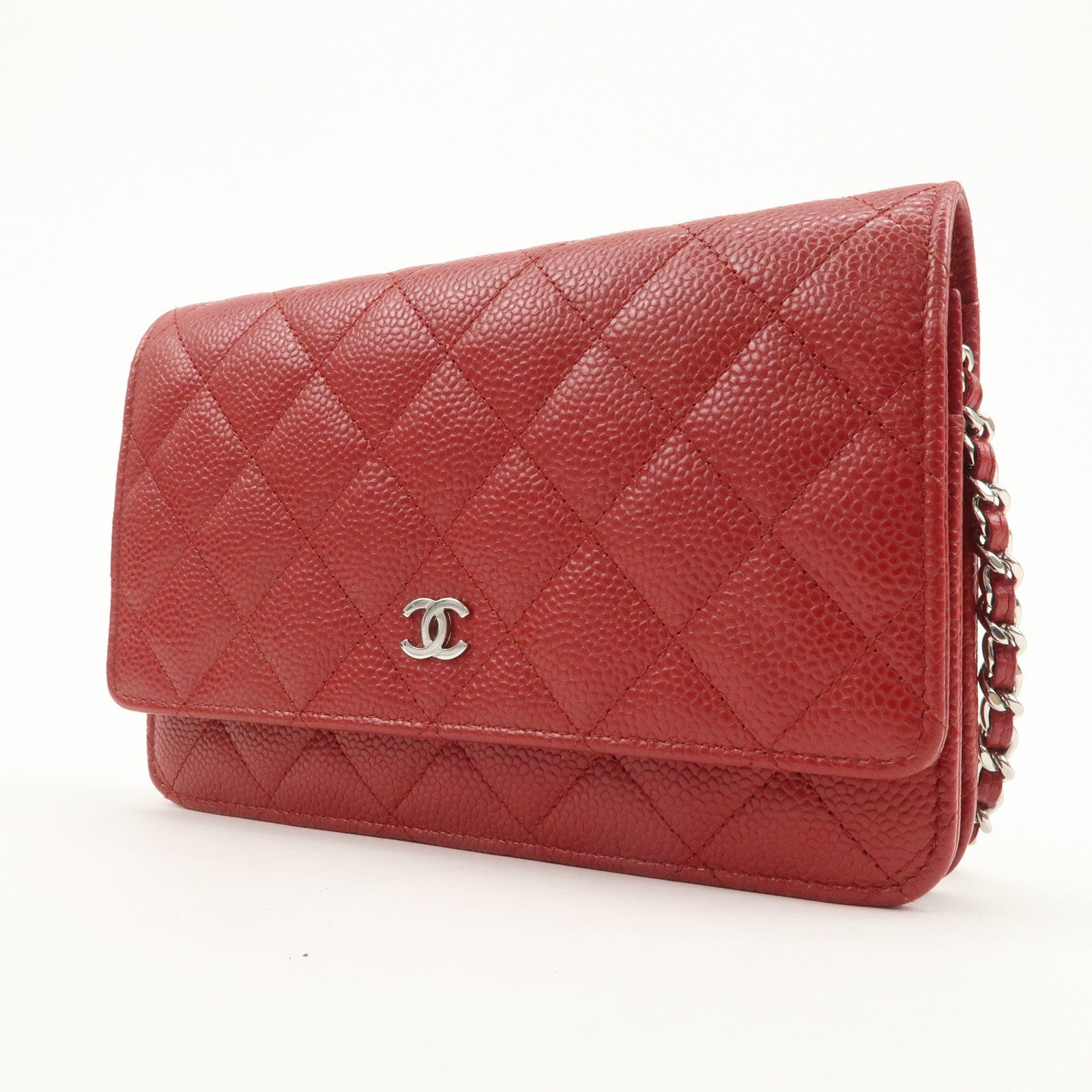 Chanel Matelasse COCO Mark Chain Wallet - Red, Caviar skin