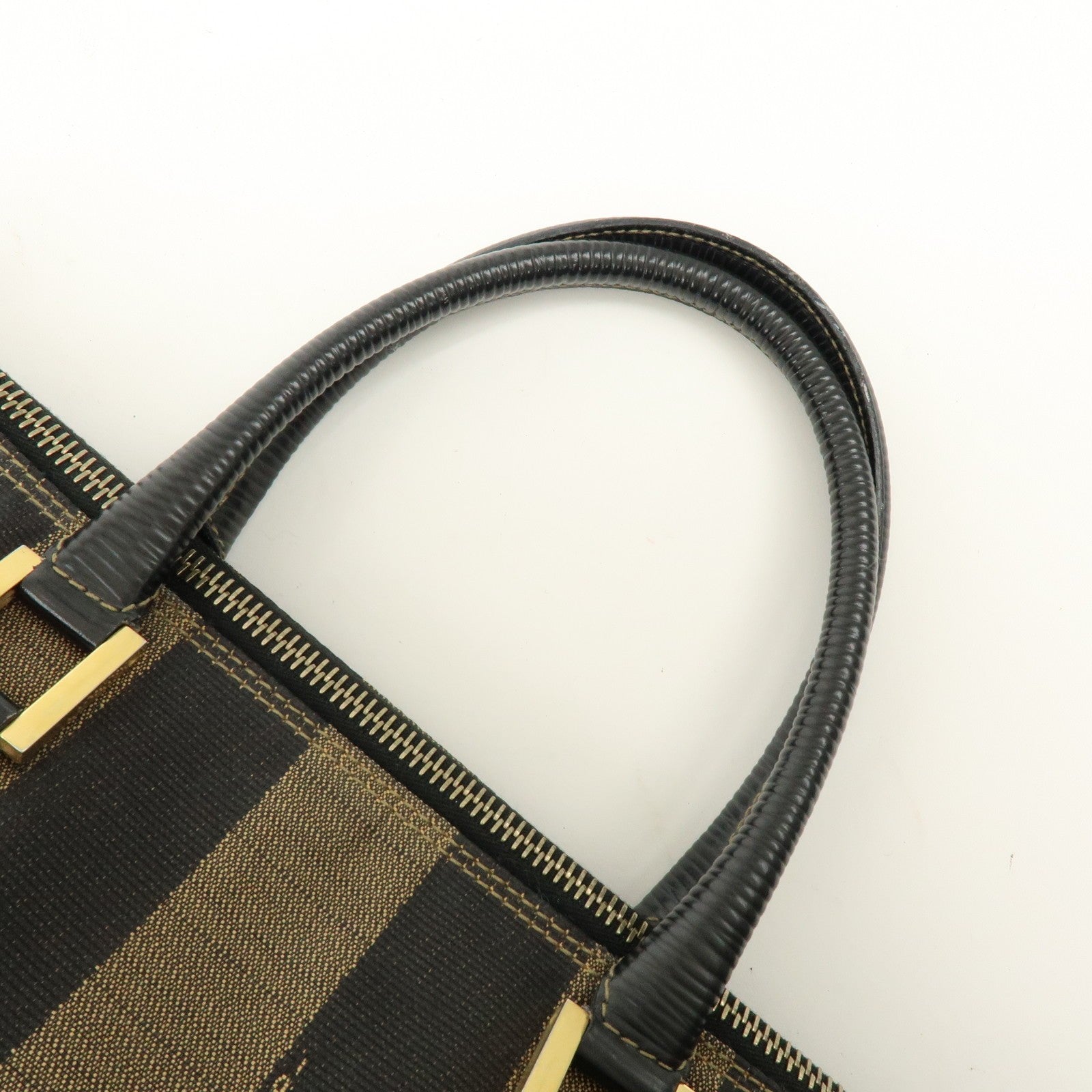 Fendi Pequin Canvas Leather Hand Bag - Brown, Canvas