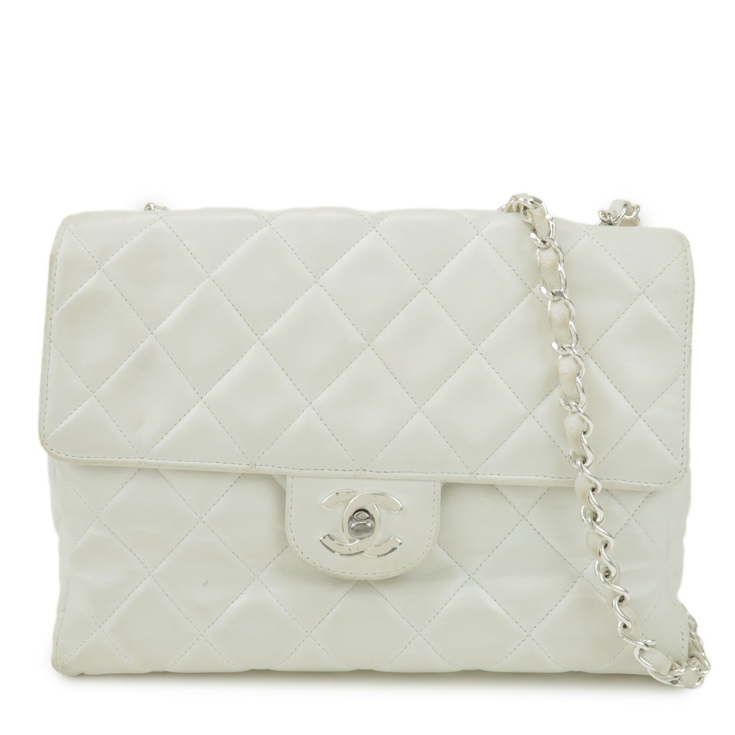 Chanel Matelasse Chain Shoulder Bag - White, Lamb Skin