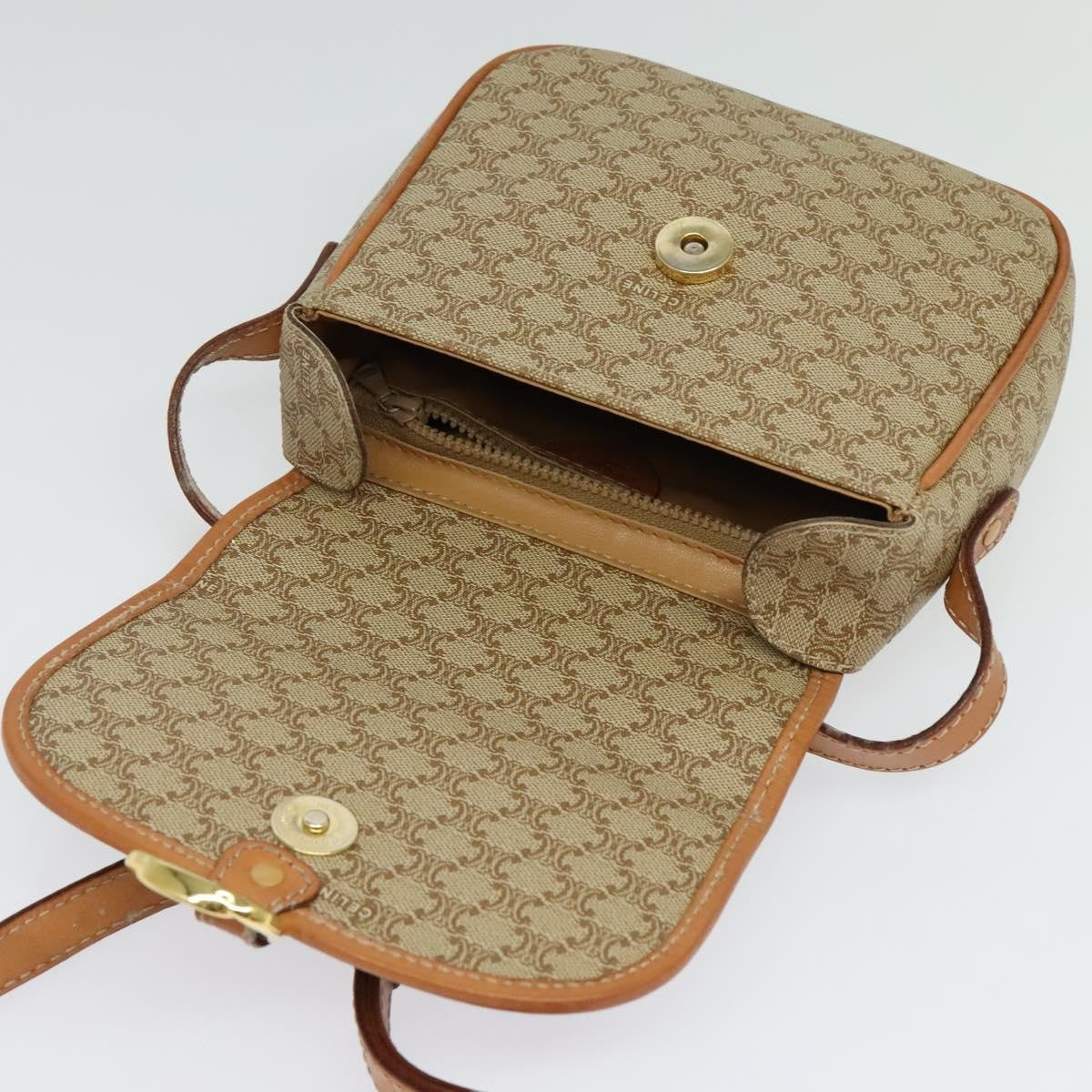 Celine Macadam Shoulder Bag - Beige/Gold, PVC Leather