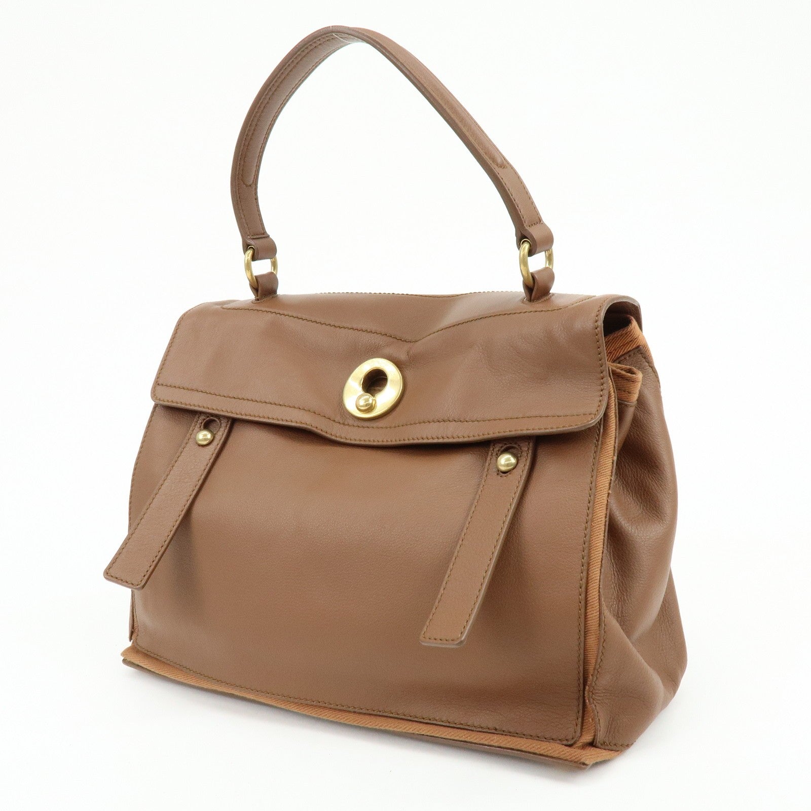 Saint Laurent Hand Bag - Brown, Leather and Canvas