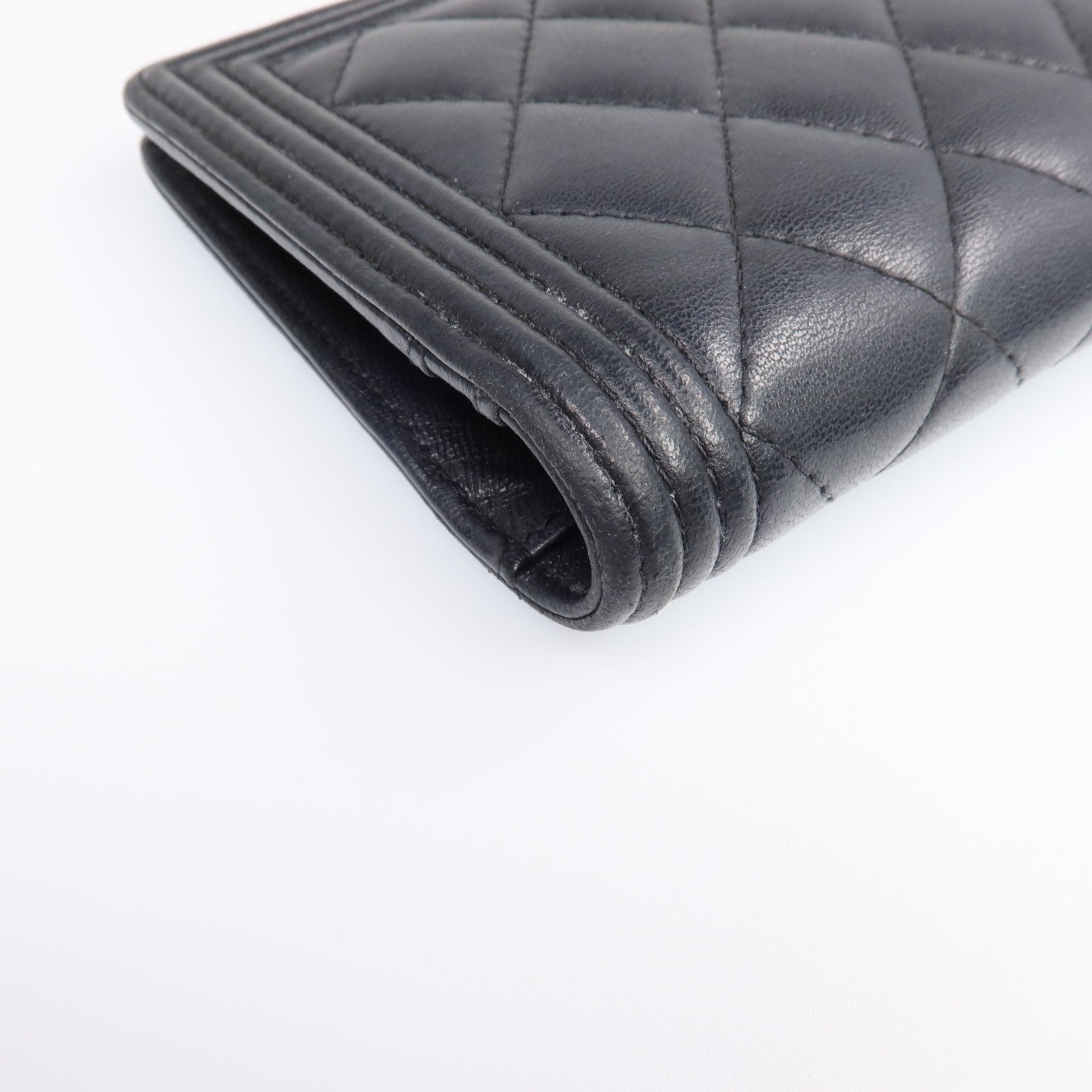 CHANEL CC GHW Boy Long Wallet - Black, Lambskin Leather