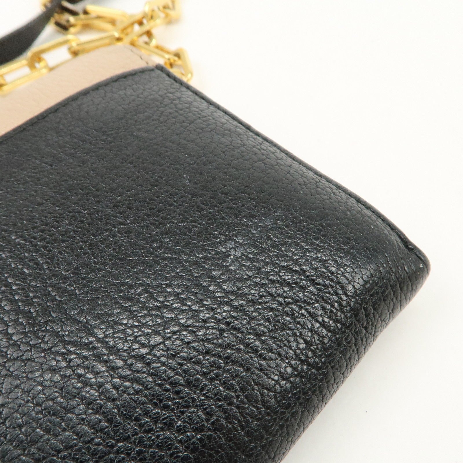 Miu Miu Madras Leather Chain Shoulder Wallet - Beige Black, Leather
