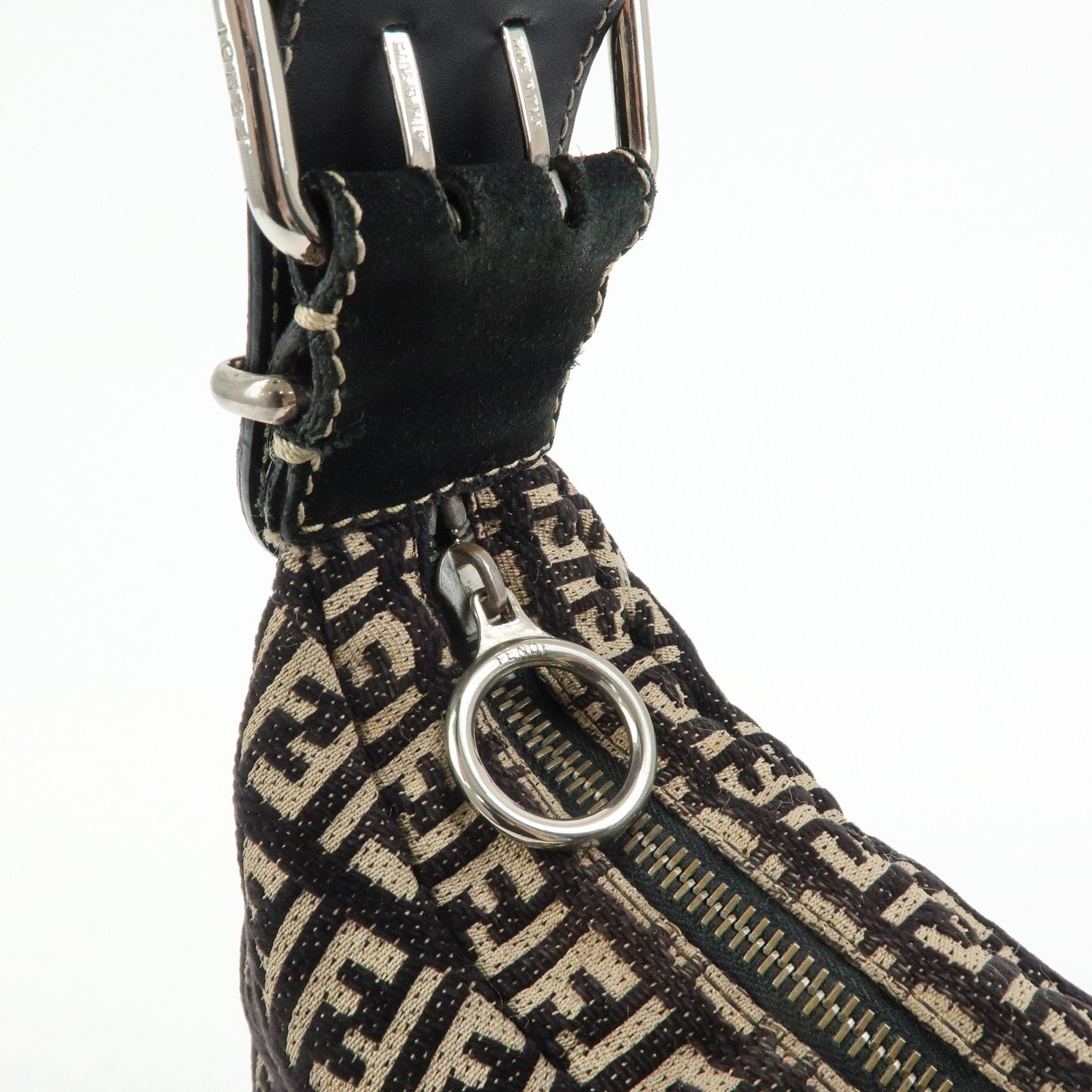 Fendi Shoulder Bag - Black and Beige, Jacquard Canvas and Suede