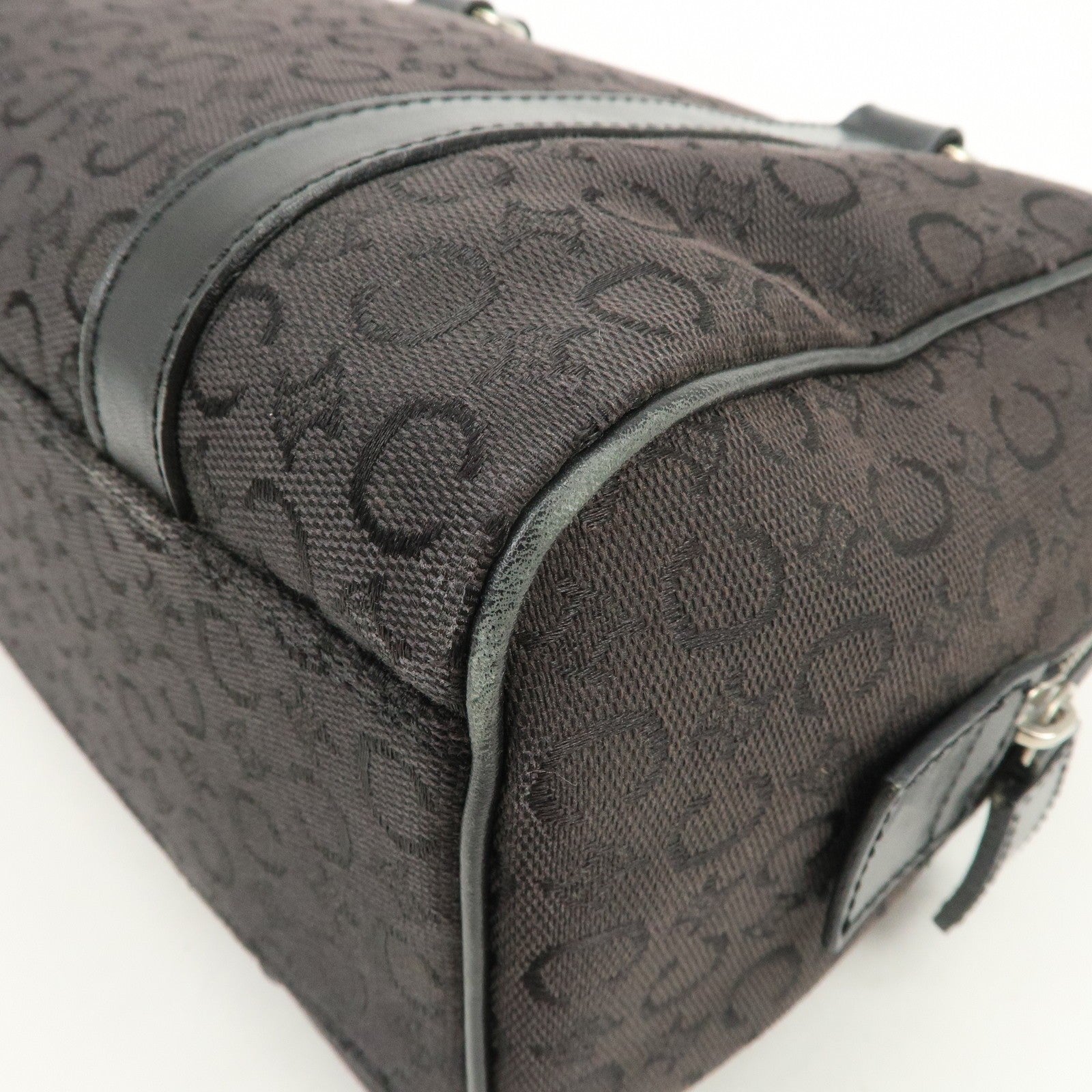 Celine C Macadam Boston Hand Bag - Black, Canvas, Leather 