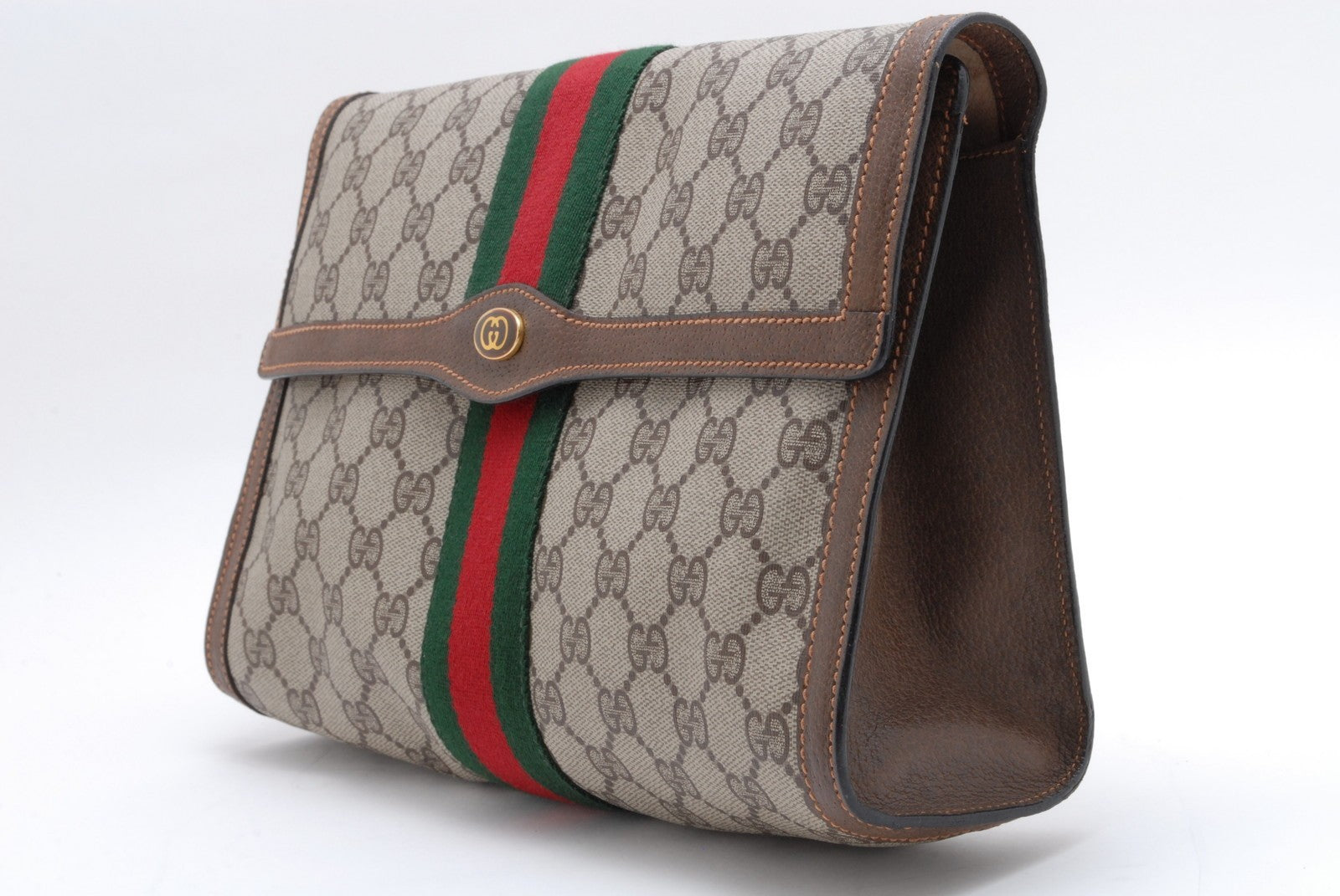 Gucci Sherry Clutch Bag - Beige Brown, PVC