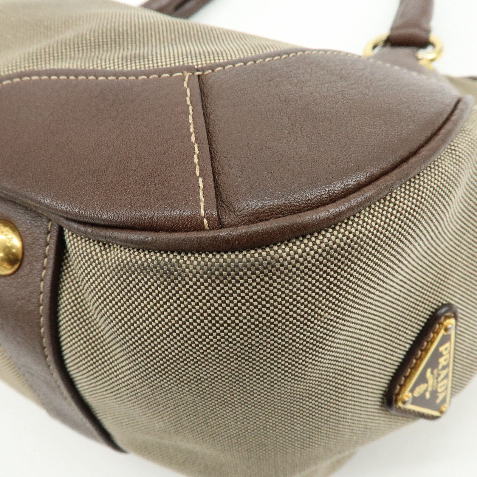 Prada Logo Jacquard Tote Bag - Beige Brown, Leather