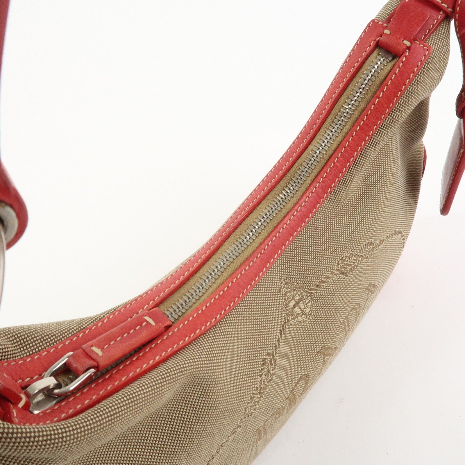 Prada Shoulder Bag - Light Brown, Red, Logo Jacquard, Leather