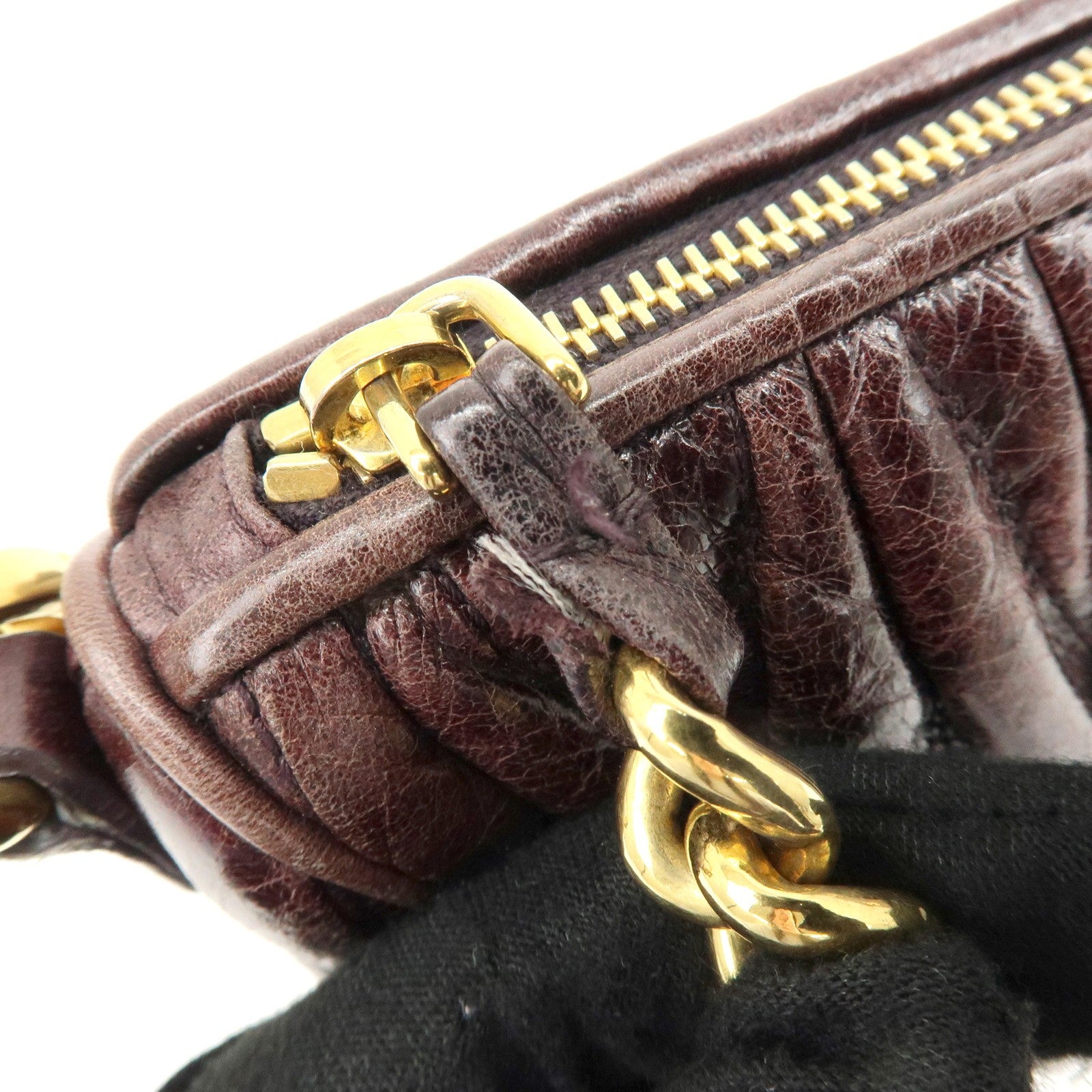 Miu Miu Matelasse Gathered Hand Bag - Brown, Leather