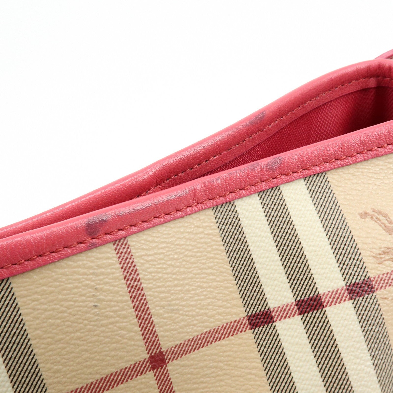 Burberry Side Ribbon Hand Bag - Nova Plaid Brown Pink, PVC Coating Canvas, Leather