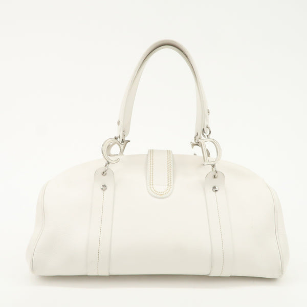 Christian Dior Logo Hand Bag - White, Leather 