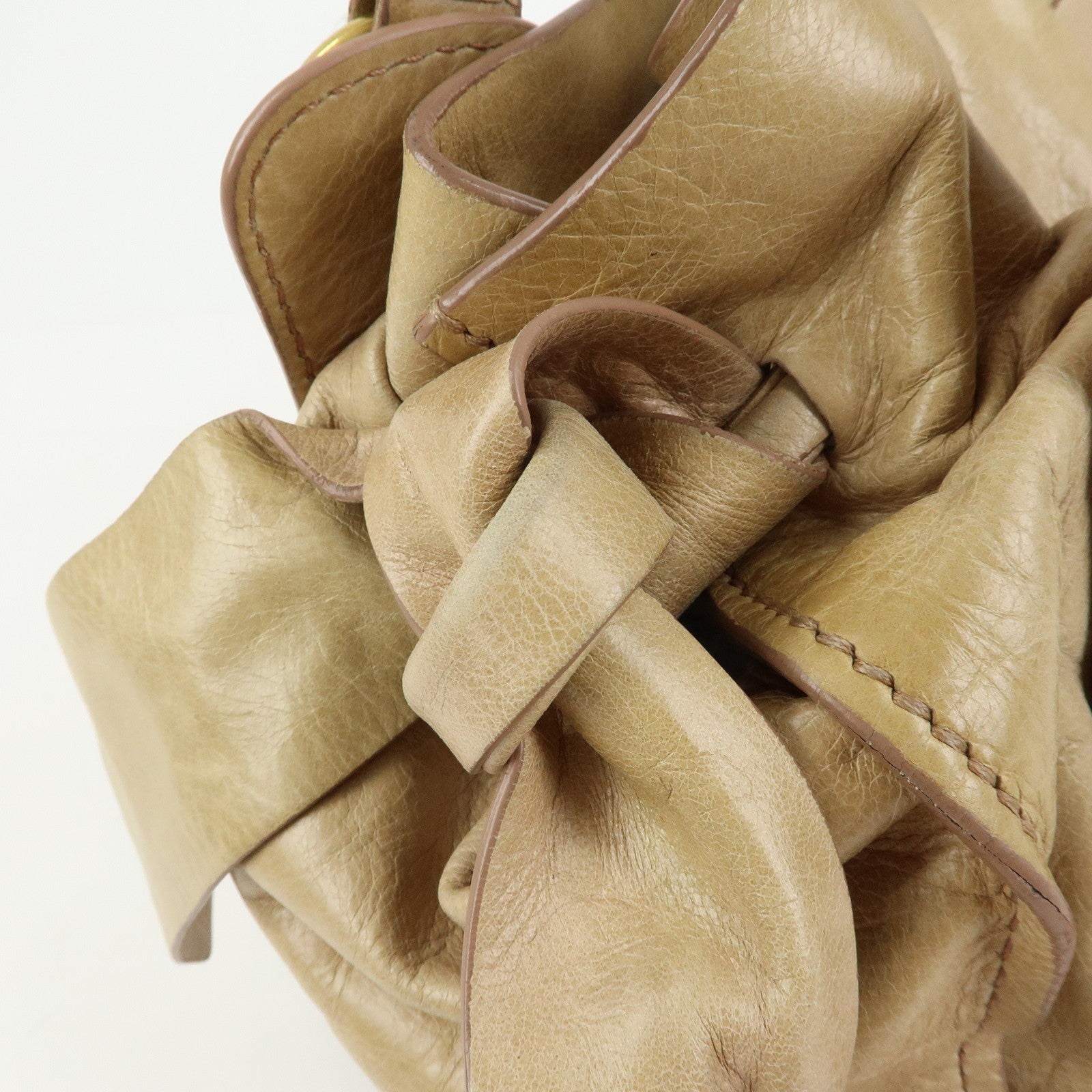 Miu Miu Logo Side Ribbon Shoulder Bag - Beige, Leather 