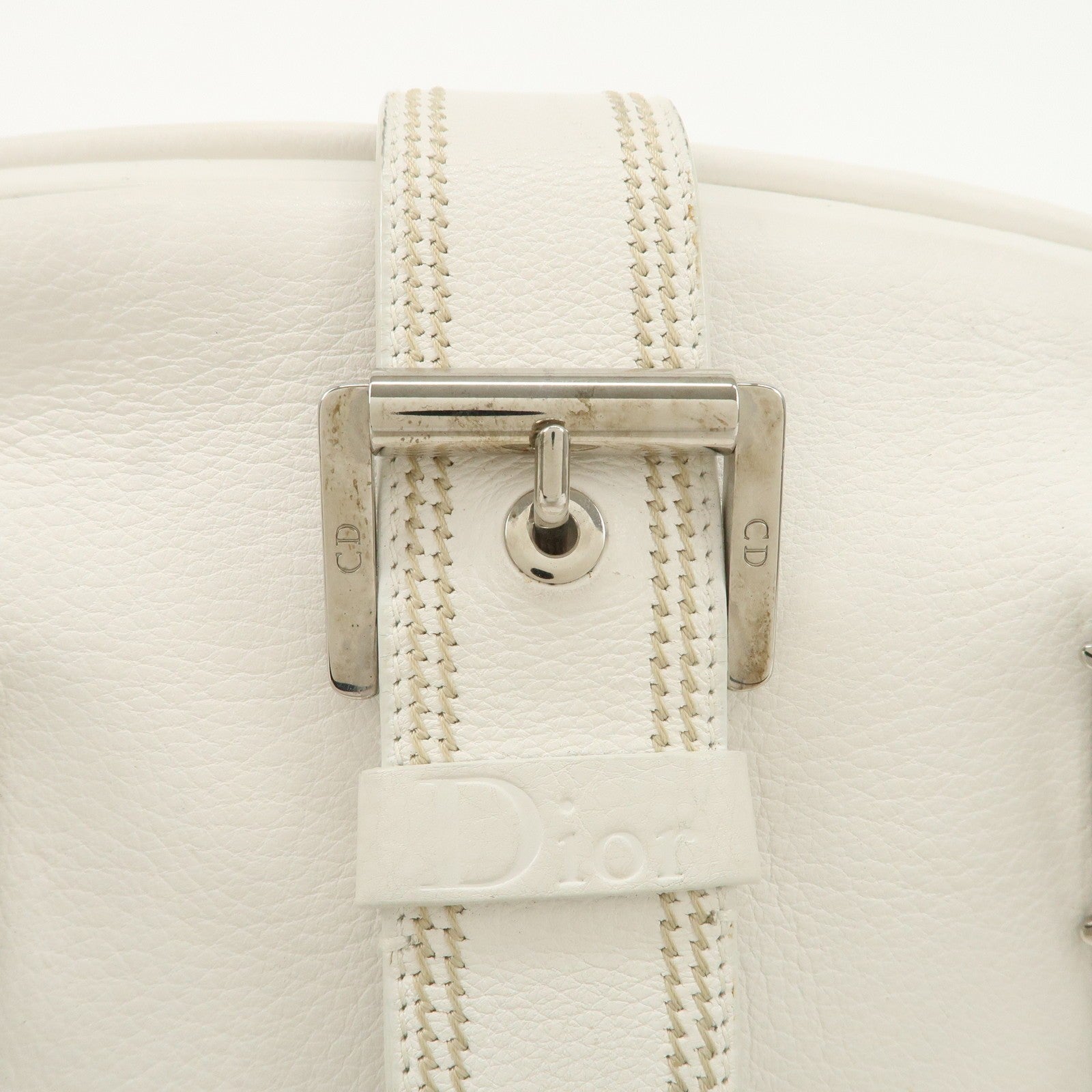 Christian Dior Logo Hand Bag - White, Leather