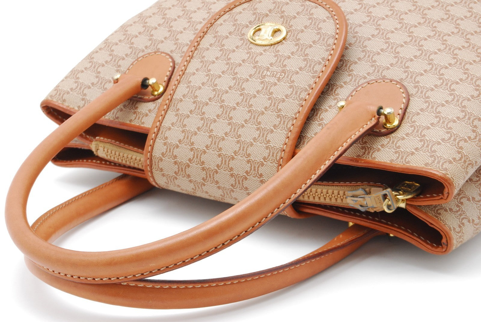 Celine Macadam Tote Hand Bag - Beige, PVC Leather 