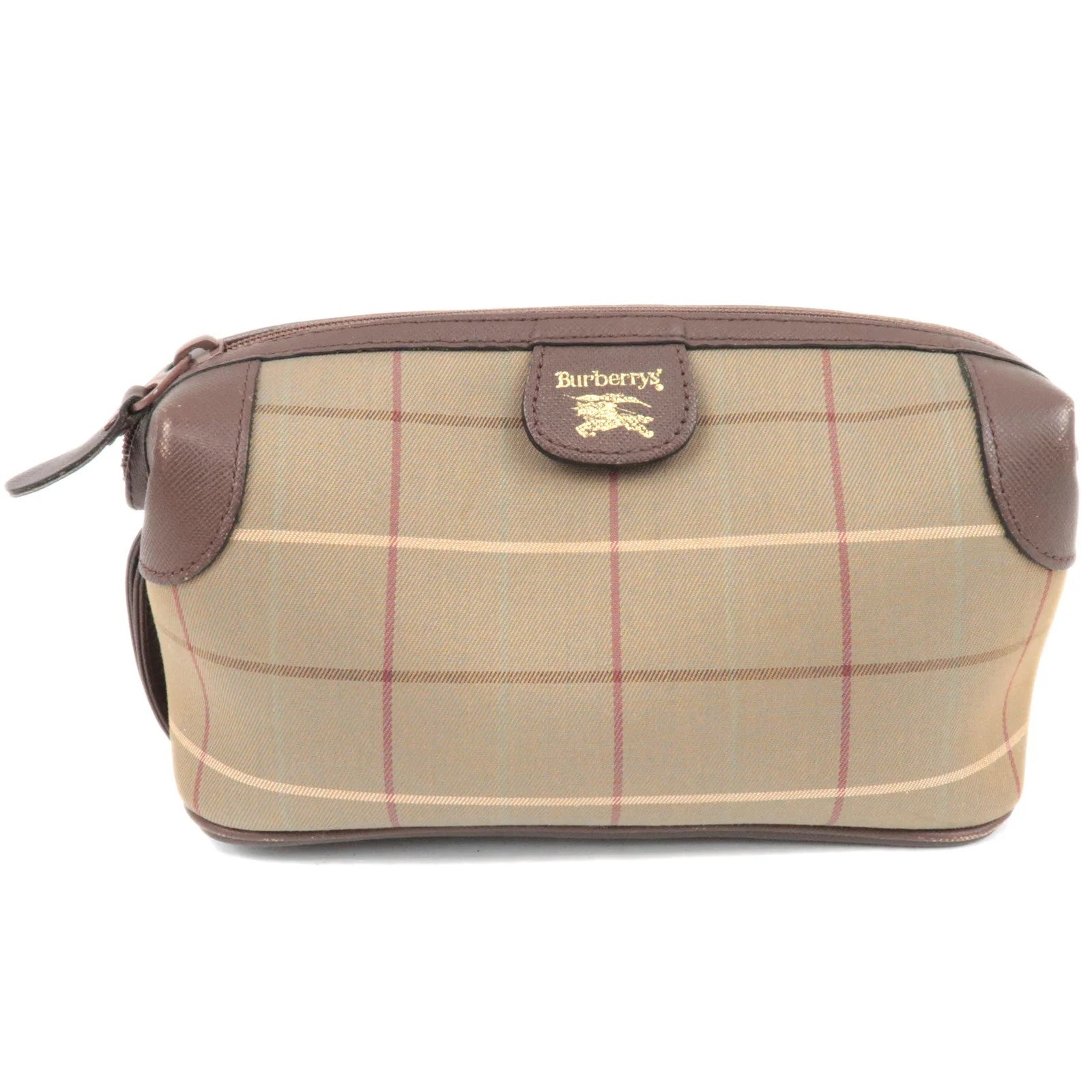 Burberry Nova Plaid Cosmetic Pouch - Beige, Canvas Leather