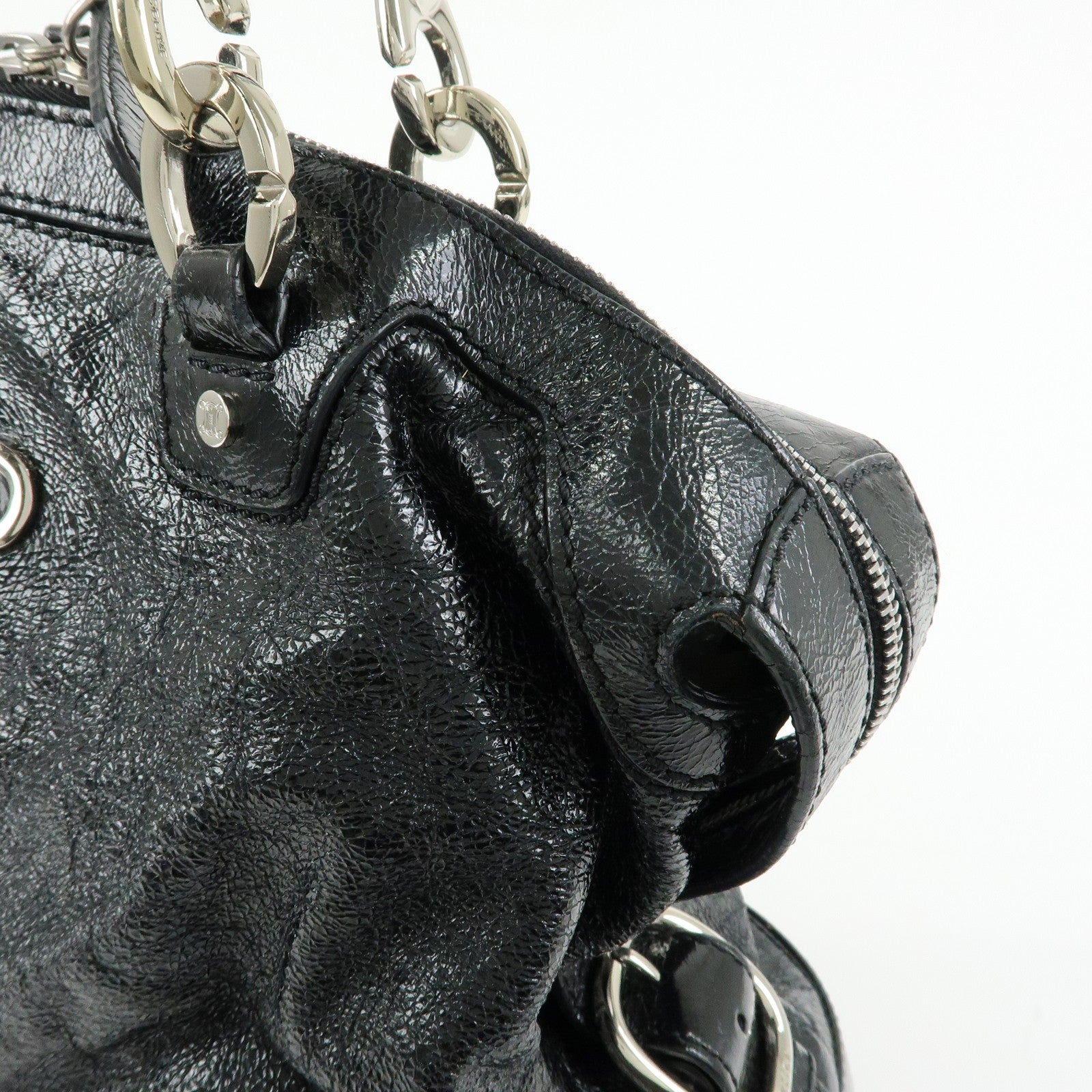 Celine Macadam Stamped Boston Hand Bag - Black, Patent Leather