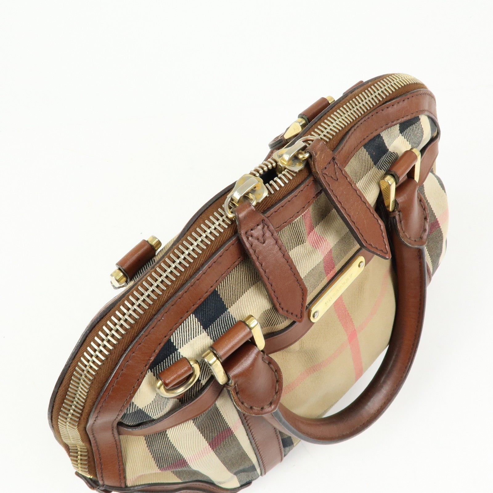 Burberry Nova Plaid Hand Bag - Beige Brown, Canvas Leather
