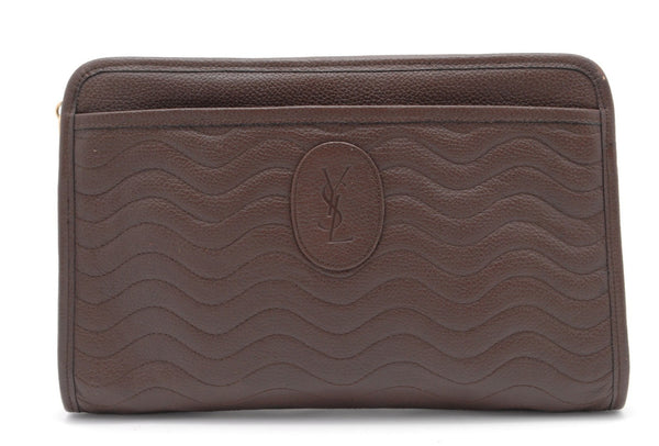 Saint Laurent Yves Leather Clutch Bag - Brown, Leather 