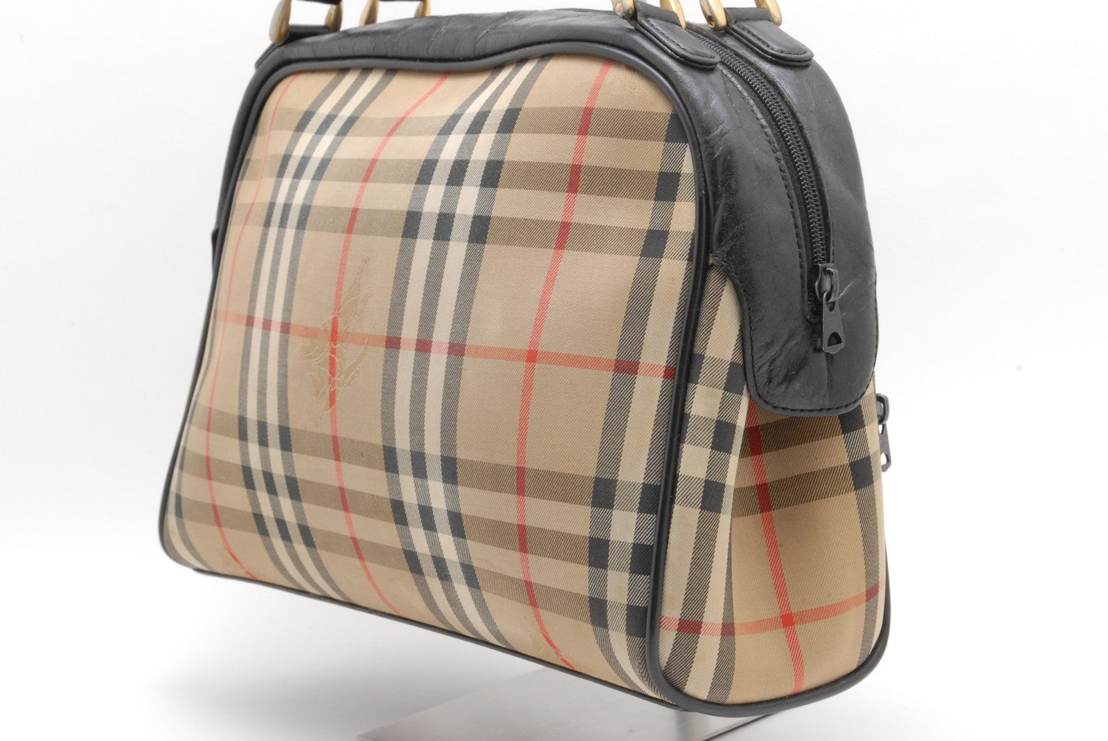Burberry Nova Check Hand Mini Boston Bag - Black, Canvas