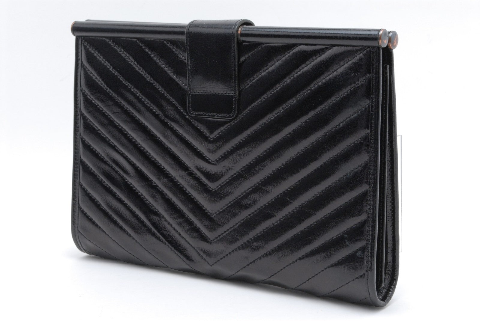 Yves Saint Laurent YSL Chevron Clutch - Black, Patent Leather